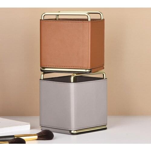 Nordic Leather Desktop Sundries Key Remote Control Storage Box Cosmetic Makeup Brush Holder Bathroom Organizer Office Pen Holder