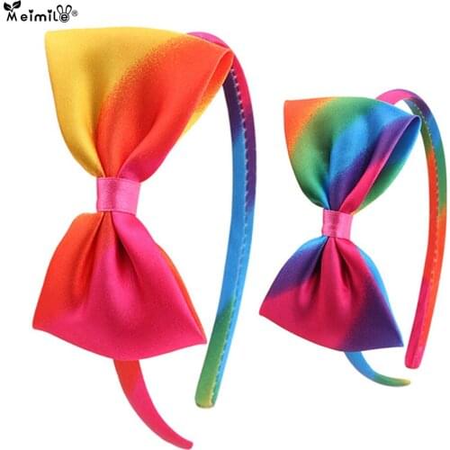 Meimile girls bow hairband colorful bow knot head hoop rainbow headbands to kids satin covered