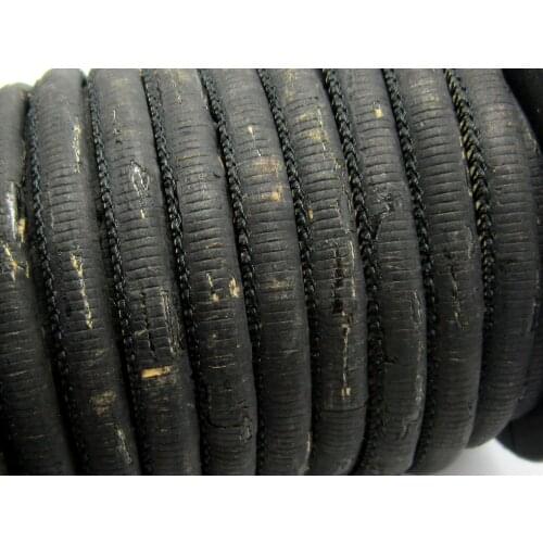 6mm Cork leather cord Stitched Black Round Portuguese cork