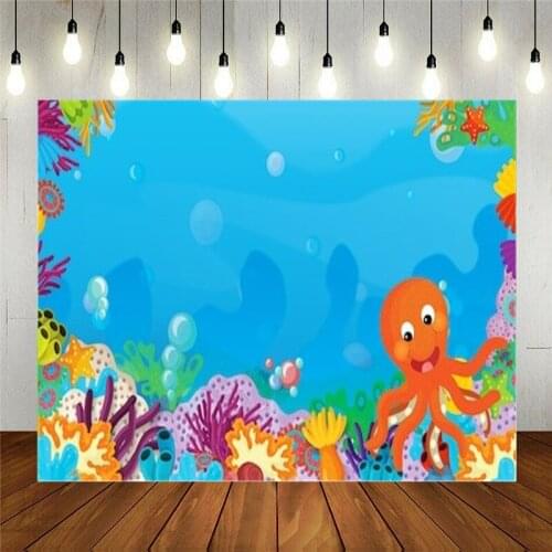 Photo Studio Props Vinyl Photography Backdrop For Kids Birthday Party Underwater World Cartoon Coral Reef Happy And Cute Octopus