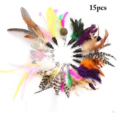 15 Pcs Replacement Cat Wand Toys Refill Set Interactive Cat Fake Feather Toys Without The Stick Kitten Teaser Toy Accessories
