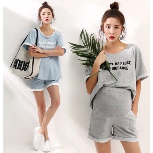 Afei Tony Letter Tracksuit Maternity 2 Piece Set Summer Top and Shorts Set jogging lounge wear Pregnant Matching Set