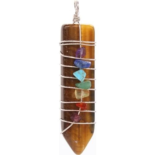 Trendy-beads Silver Plated Handmade Wire Wrap Sword Shape Natural Tiger Eye Stone Pendant Chakra Jewelry