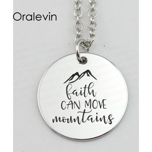 FAITH CAN MOVE MOUNTAINS Inspirational Hand Stamped Custom Necklace Gift Jewelry,#LN614