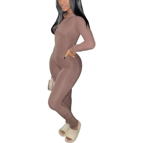 Streetwear Bodycon Summer Jumpsuits Women Romper Sexy One Piece Outfits Women 2021 Long Sleeve Solid Color Jumpsuit Female