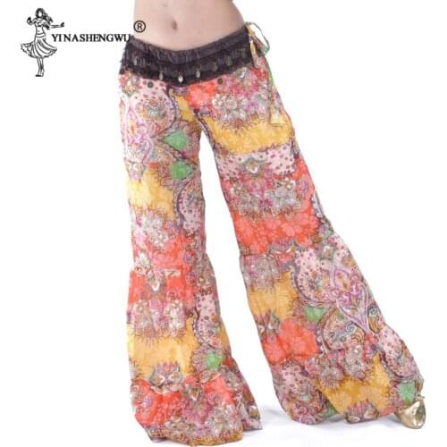 Chiffon Belly Dancing Costume For Women Belly Dance Trousers Big Flower Pants Loose Indian Dance Clothes Belly Dance Pants