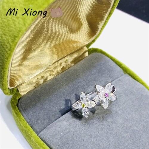 Mi Xiong Double Flower 925 Sterling Silver Rings for Women Engagement Wedding Luxury Elegant Jewelry Exquisite Gift Cute Classic