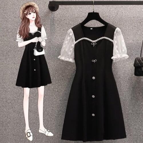 Stylish Lace Mesh Sleeve V-Neck Women Chic Single Breasted Slim Dresses Casual Buttons Vestidos 2021 Summer