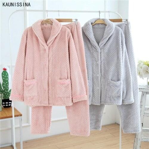 Winter Flannel Pajamas Winter Loungewear Women Men Sleepwear Turn-down Collar Long Sleeve Button Pocket Couple Pajama Set