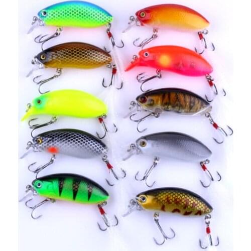 10pcs Artificial Crankbait Hard Plastic Fishing Lure Swimbait 6cm 9.6g Pesca Fishing Tackle Feather Hooks Fishing Wobblers