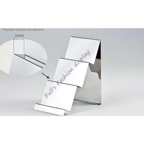 10pcs Hot sale high quality mirro stainless steel three-layers wallet display holder cell phone jewelry purse display rack stand