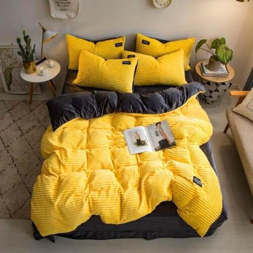 27 Winter Warm Double Sides Flannel Bedding Set Velvet Flat Sheet Duvet Cover and Pillowcases Set for 1.8-2M Bed