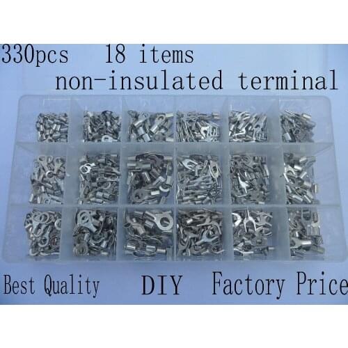 330pcs/lot Assorted Non-Insulated Ring Fork U-type Terminals Assortment Kit Electrical Crimp Spade Set Lug Cable Wire Connector