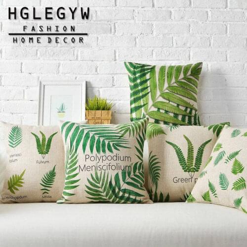 Green Polypodium Leaves Pillow Case Throw Pillowcase Cotton Linen Printed Pillow Covers For Office Home Textile
