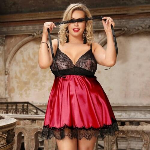 Comeondear Sexy Nightwear Plus Size Sexy Lingerie V-neck Night Dress Women With Eyepatch Silk Nightgowns Satin Sleepwear