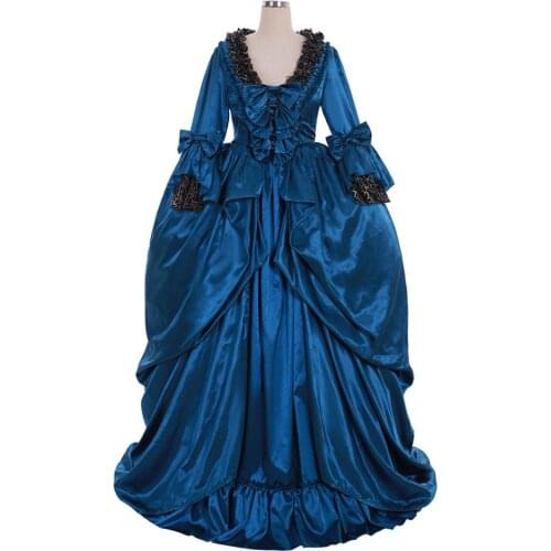 Cosplaydiy Victorian Maria Antonietta Floral Style Rococo Blue Ball Gown Dress Adult Halloween Wedding Fancy Dress L920