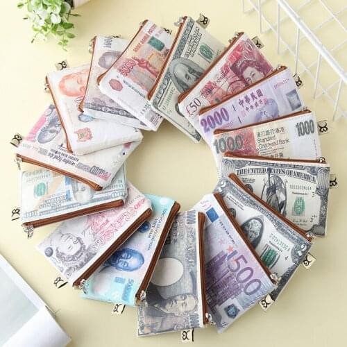 Currency Printing Pattern Long Wallet Canvas Coin Purse Zipper Storage Package Dollar GBP Euro Ruble Style