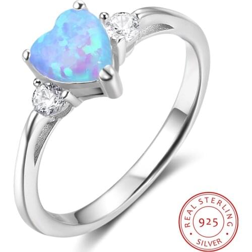 Elegant 925 Sterling Silver Heart Rings for Women Blue Pink White Opal Stone Rings Female Engagement Wedding Jewelry Gifts