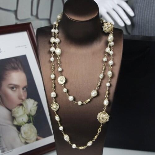 Exquisite Jewelry Simulated Double Sweater Chain Pearl Pendant Long Sweater Necklaces Korean Party Jewelry Accessory