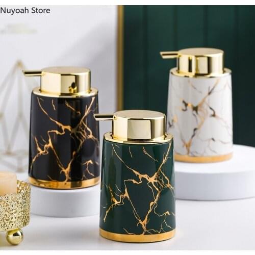 Dark Green Ceramic Press Bottle Portable Soap Bottle Marble Pattern 400ML Lotion Bottle Hand Soap Dispenser Bottle Shower Gel