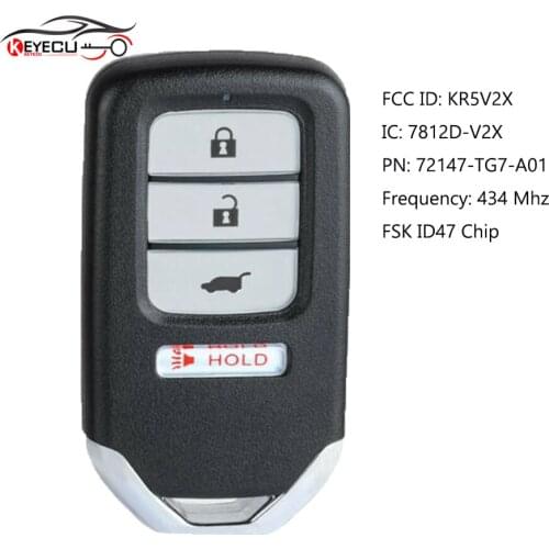 KEYECU Smart Remtoe Key 433MHz ID47 Chip for Honda Odyssey Pilot Civic 2016 2017 2018 2019 2020 FCCID: KR5V2X