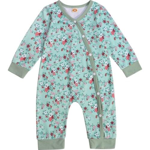 0-24M Cute Newborn Baby Boy Girl Long Sleeve Floral Romper Jumpsuit Spring Autumn Clothes