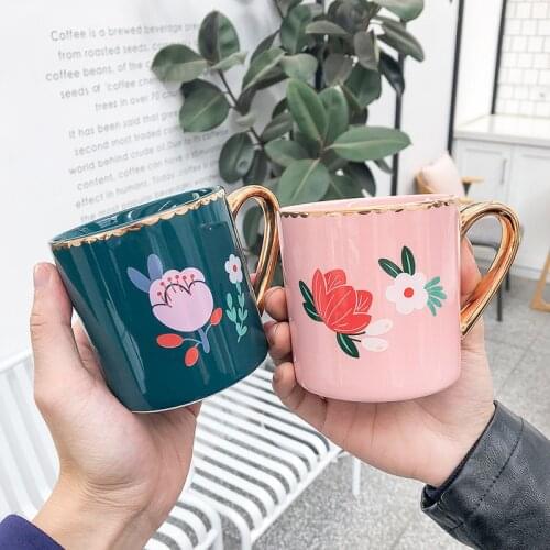 1pcs 350ml Business Office Coffee Cup Creative Mug Student Cup Nordic Style Ins Trace Gold Glazed Ceramic Mug