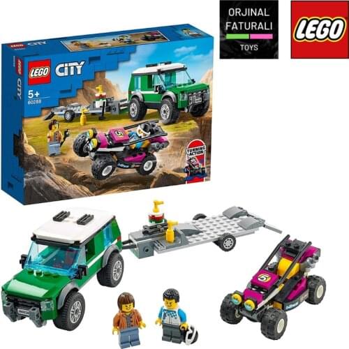 Lego City race buggy transporter truck with trailer and steerable Baja race buggy 60288