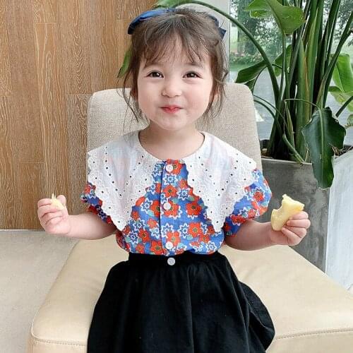 Summer Baby Girls Princess Blouses Fashion Floral Toddlers Kids Girl Short Sleeve Shirts Tops Children Infant Clothing 1-10Y