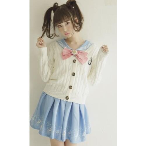JK uniform Sailor sweater embroidered long-sleeved sweater knit cardigan Sailor Moon cat COS cosplay