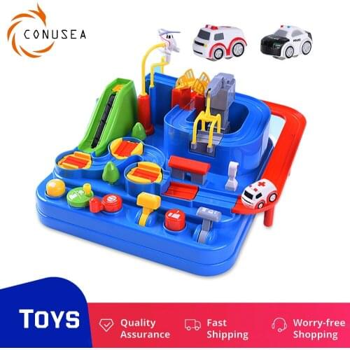 Racing Rail Car Model Adventure Track Car Game Brain Game Mechanical Interactive Puzzle Tracks Playsets Educational Toys for Boy