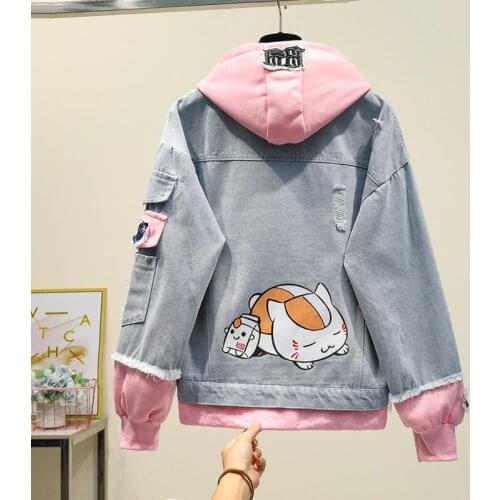 Loose Fake Two piece Hooded Denim Jacket Women Vintage jeans jacket women plus size Basic Coats Outerwear chaqueta mujer