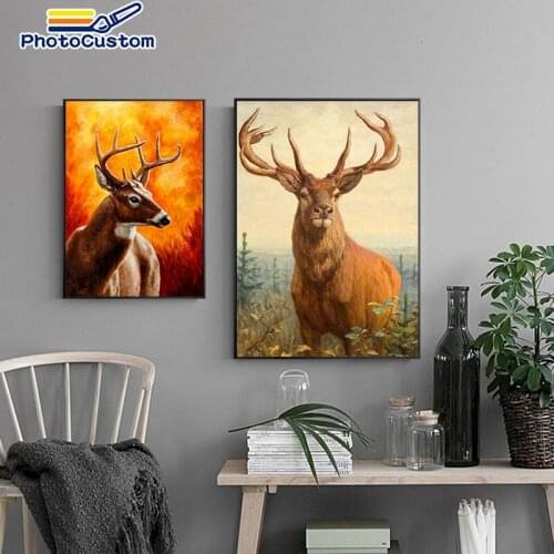 PhotoCustom Frameless Deer Painting By Numbers Wall Decor Paints By Numbers Animals Handpainted Framed on Canvas Gift