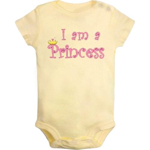 I am a princess I'm not a baby Newborn Baby Boys Girls Outfits Jumpsuit Printing Infant Bodysuit Short Sleeve Cotton Clothes