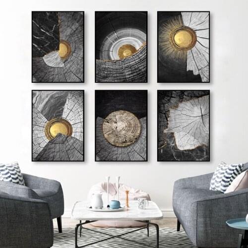 Nordic Decoration Abstract Black White Wood Texture Painting Copper Wall Art Poster Print Pictures for Living Room Home Decor