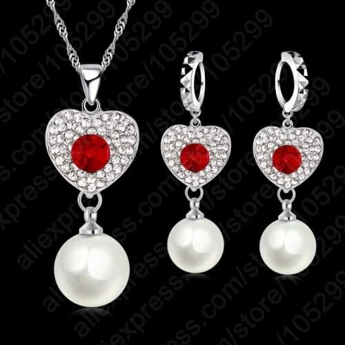 New Arrival Crystal 925 Sterling Silver Necklace Earrings Pearl Cubic Zircon Jewelry Set Women Wedding Accessories