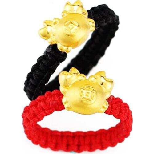 Solid 24K Yellow Gold Ring 3D 999 Gold Cute Crab String Weave Ring