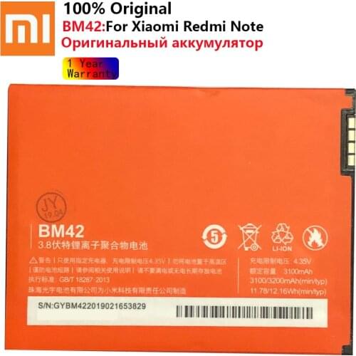 Xiao mi 100% Orginal BM42 3200mAh Battery For Xiaomi Redmi Note Hongmi Note BM42 High Quality Phone Replacement Batteries