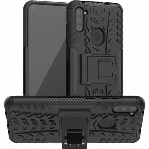 For Samsung Galaxy A11 US Version Rugged Hybrid Armor Heavy Duty Hybrid TPU Stand Impact Plastic Case Hard Shock Proof Cover
