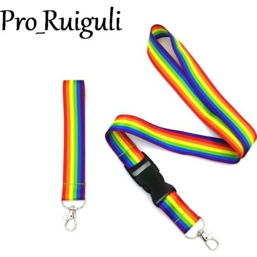 Homosexuality Rainbow Neck Strap Lanyards ID badge card holder keychain Mobile Phone Strap Gift Ribbon webbing necklace