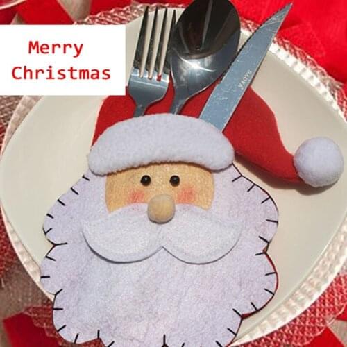 Creative Christmas Santa Claus Head Cutlery Fork Spoon Knife Pockets Bags Holder Tableware Dinner Decoration Home Decor
