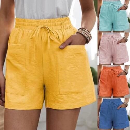 Summer Womens Shorts High Waist Loose Lace-Up Pocket Decoration Shorts Casual Elastic Plus Size 5Xl Solid Sports Short Pants