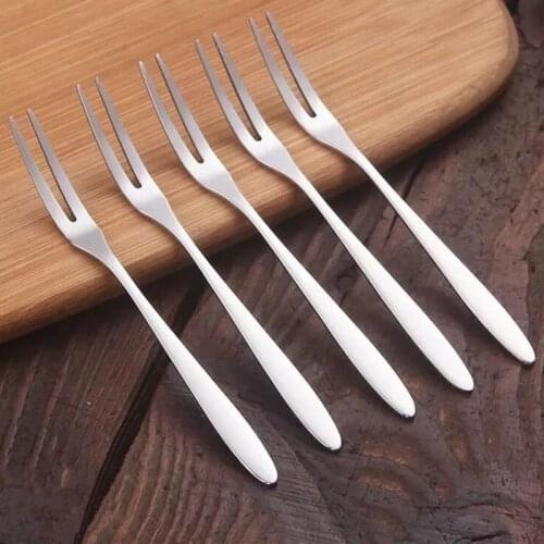 Stainless Steel Fruits Fork Two-tine Fork Cutlery Dessert Cake Checked Tableware Restaurant Party Supplies Kitchen Dinnerware