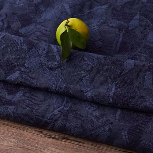 High Density Pure Flax fabric Tibetan blue embroidery tissus Spring and Autumn material Vintage clothing dress gown fabrics