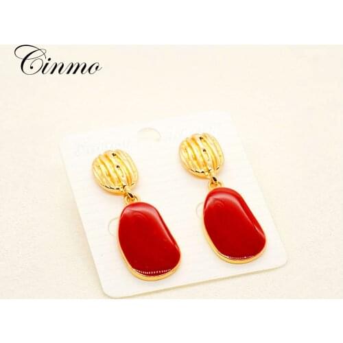 Cinmo Vintage Red Piercing Drop Earrings For Women Girls Exquisite Korean Hot Sale Dangle Earrings Wholesale Jewlery Gift