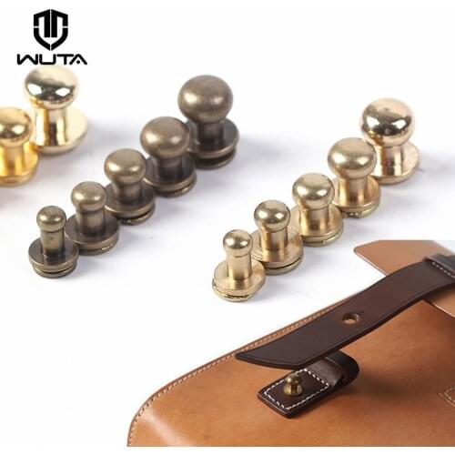 WUTA 10pcs 100% Solid Brass Sam Browne Buttons Chicago Screws Round Head Stud Slotted Screws Nail Rivet DIY Leather Belt Repairs