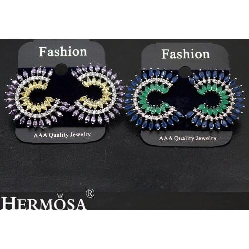 Hermosa Jewelry Amethystt Citrinee Sapphiree Emeraldd zircon stud Earrings for women Latest Party Gift