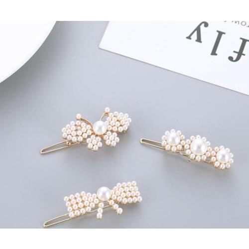 Explosion Model Imitation Pearl Flower Hairpin Sweet Cute Butterfly Bow Tie Pearl Bangs Clip Wedding Hair Accessories For Women