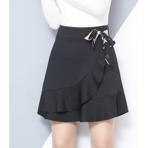 Spring and Summer Womens New Lace-up Ruffles Skirt High Waist Anti-Exposure Hip Pleated A- line skirt Korean Style Skirt