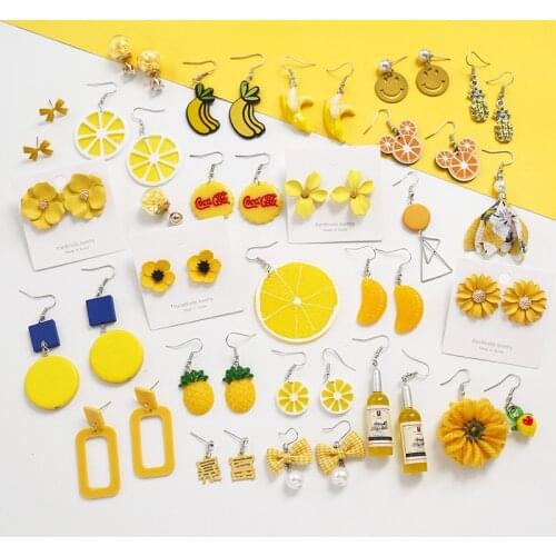2020 Korean Fashion Women Cute Lemon Yellow Flower Fruit Star Heart Drop Earrings for Women Geometric Dangle Earrings Jewelry